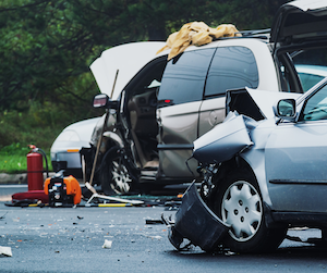 Car destroyed in a car crash