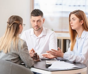 Couple discussing about divorce with an attorney