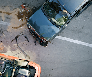 Upper view of a car crash