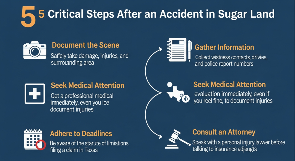 Critical steps after an accident in sugar land